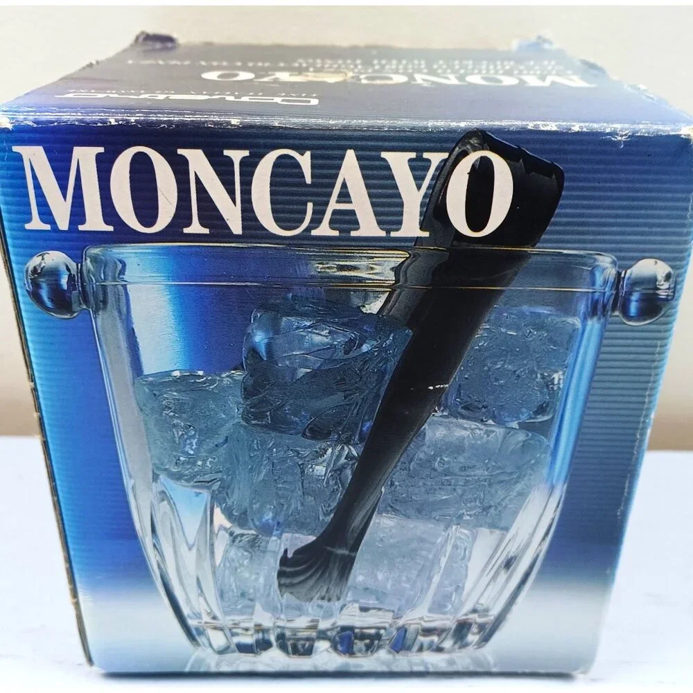 Vintage Moncayo Clear Glass Ice Bucket With Chrome Tongs 4